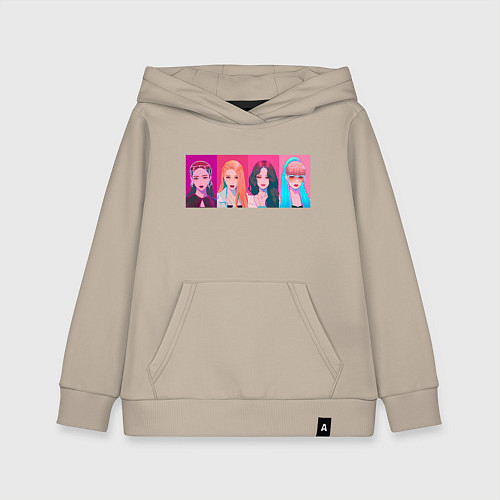 Детская толстовка-худи Портреты Black pink / Миндальный – фото 1