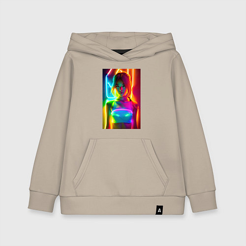 Детская толстовка-худи Japanese girl - neon glow - neural network / Миндальный – фото 1