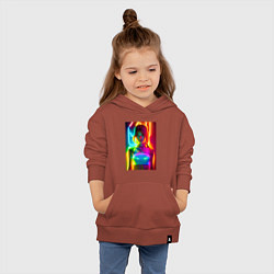 Толстовка детская хлопковая Japanese girl - neon glow - neural network, цвет: кирпичный — фото 2