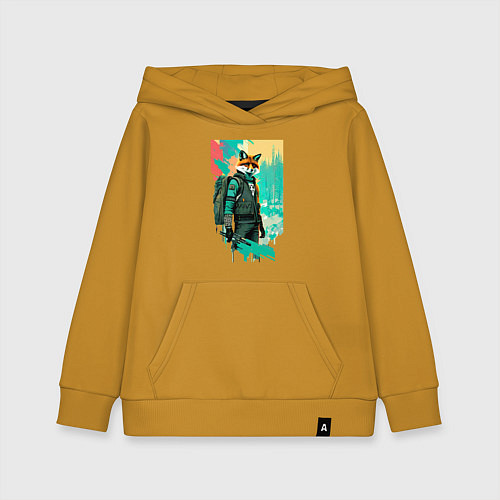 Детская толстовка-худи Лис-геолог - нейросеть / Горчичный – фото 1
