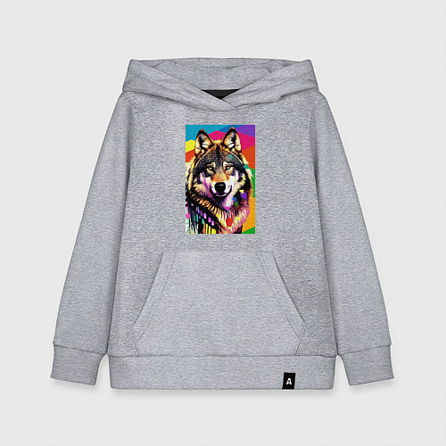 Детская толстовка-худи Красочный волк - поп-арт - нейросеть / Меланж – фото 1