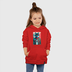 Толстовка детская хлопковая Лис модник - нейросеть, цвет: красный — фото 2