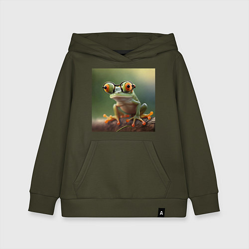 Детская толстовка-худи Забавная лягушка в очках / Хаки – фото 1