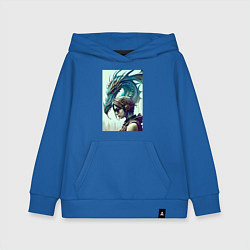 Толстовка детская хлопковая Девчонка в шлеме и дракон - киберпанк, цвет: синий
