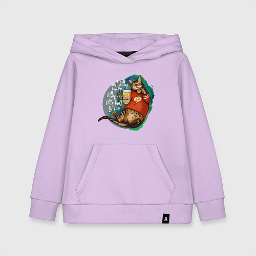Детская толстовка-худи Бенгальский кот киноман с попкорном / Лаванда – фото 1