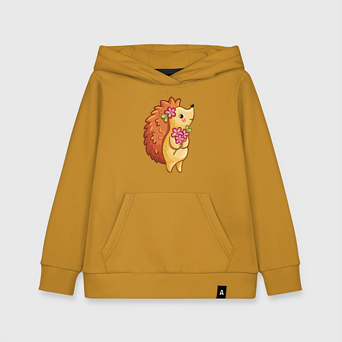 Детская толстовка-худи Ёжик с цветами / Горчичный – фото 1
