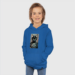 Толстовка детская хлопковая Крутой котяра - киберпанк, цвет: синий — фото 2