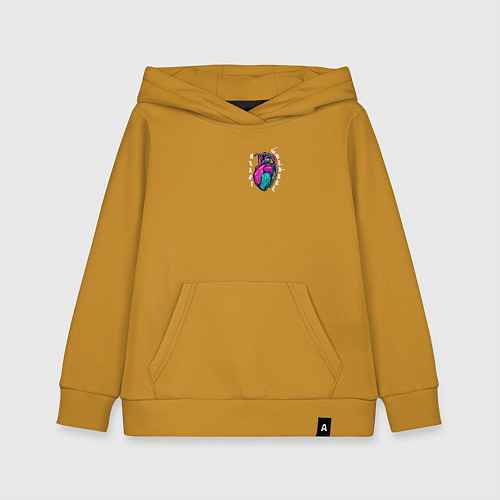 Детская толстовка-худи Heart grenade - сердечная граната / Горчичный – фото 1