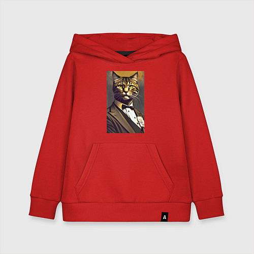 Детская толстовка-худи Крутой котяра - джентльмен - нейросеть / Красный – фото 1