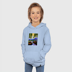 Толстовка детская хлопковая Пиксельный березовый пейзаж, цвет: мягкое небо — фото 2