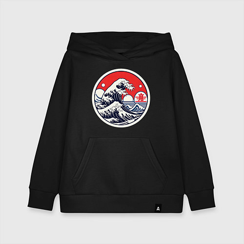 Детская толстовка-худи Большая вoлна в Канагаве в круге / Черный – фото 1