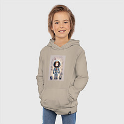 Толстовка детская хлопковая Милый маленький космонавт - нейросеть, цвет: миндальный — фото 2