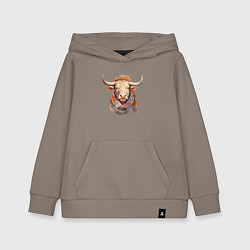 Толстовка детская хлопковая Бык в шарфе осень, цвет: утренний латте