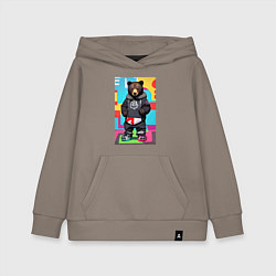 Толстовка детская хлопковая Прикольный мишутка - поп-арт - нейросеть, цвет: утренний латте