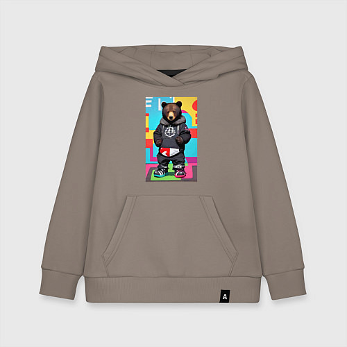 Детская толстовка-худи Прикольный мишутка - поп-арт - нейросеть / Утренний латте – фото 1