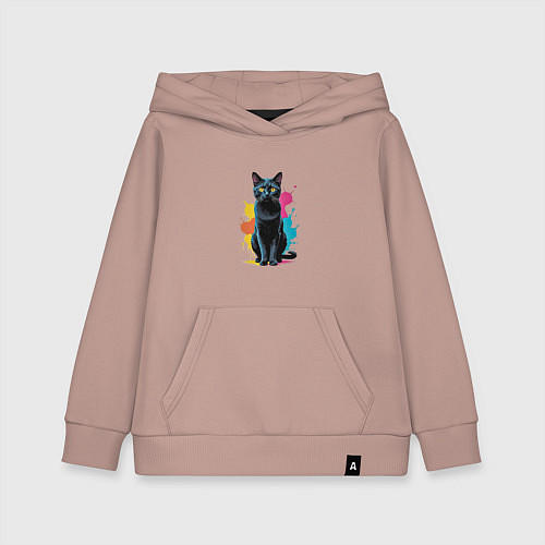 Детская толстовка-худи Кошка яркая грациозность / Пыльно-розовый – фото 1