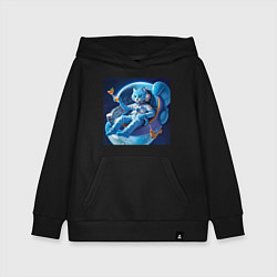 Толстовка детская хлопковая Голубой котик космонавт с коктейлем, цвет: черный