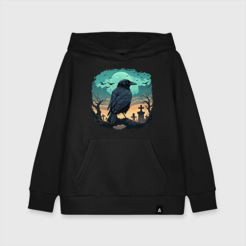 Детская толстовка-худи Черный ворон на кладбище / Черный – фото 1
