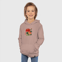 Толстовка детская хлопковая Красные хризантемы, цвет: пыльно-розовый — фото 2