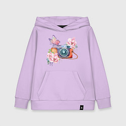 Детская толстовка-худи Фотоаппарат в цветах и бабочки