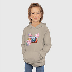 Толстовка детская хлопковая Фотоаппарат в цветах и бабочки, цвет: миндальный — фото 2