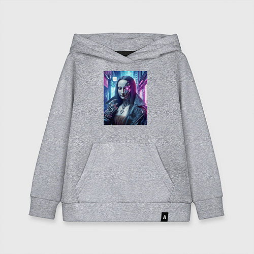 Детская толстовка-худи Мона Лиза в кожаной косухе - киберпанк / Меланж – фото 1
