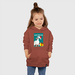 Толстовка детская хлопковая Лама - альпака Санта Клаус на коньках, цвет: кирпичный — фото 2