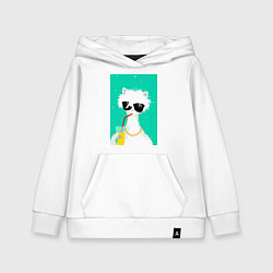 Толстовка детская хлопковая Лама-альпака на чиле с бокалом, цвет: белый