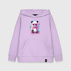 Толстовка детская хлопковая Милая панда в розовых очках и бантике, цвет: лаванда
