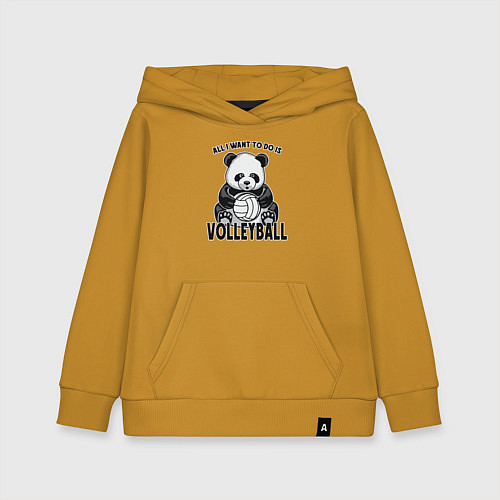 Детская толстовка-худи Panda volleyball / Горчичный – фото 1