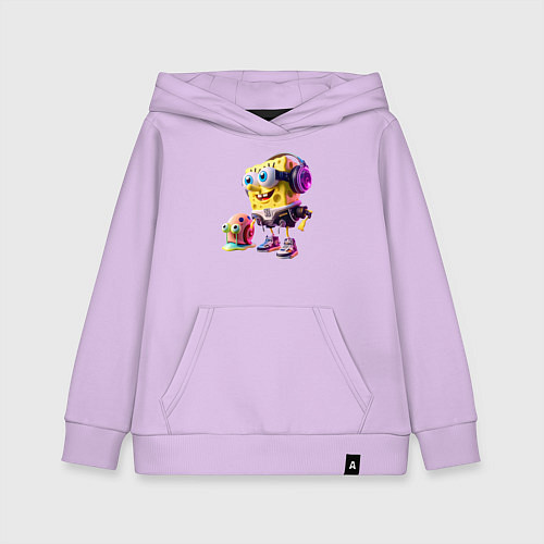 Детская толстовка-худи Губка Боб и улитка Гэри - киберпанк / Лаванда – фото 1
