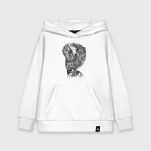 Детская толстовка-худи Сова смотрит боком / Белый – фото 1