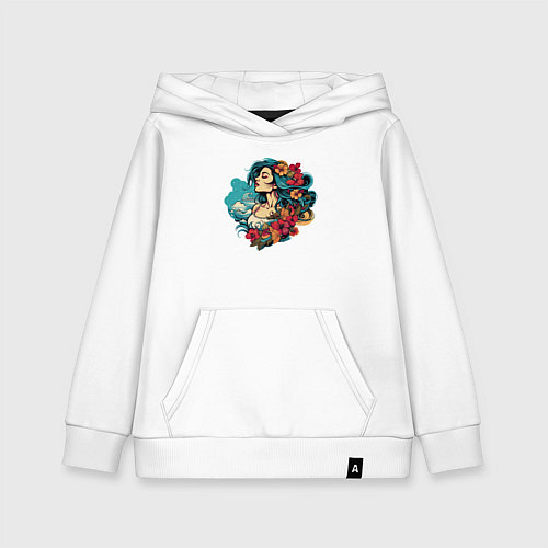 Детская толстовка-худи Девушка с голубыми волосами и цветами / Белый – фото 1