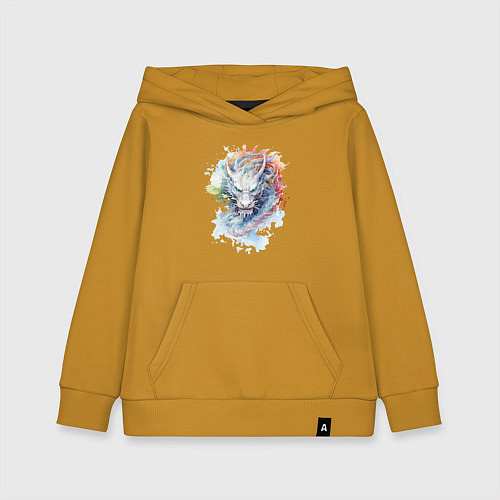 Детская толстовка-худи Дракон нарисованный акварелью / Горчичный – фото 1