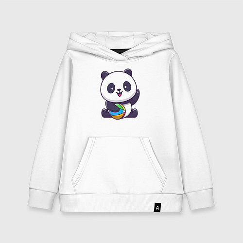 Детская толстовка-худи Панда с мячиком / Белый – фото 1