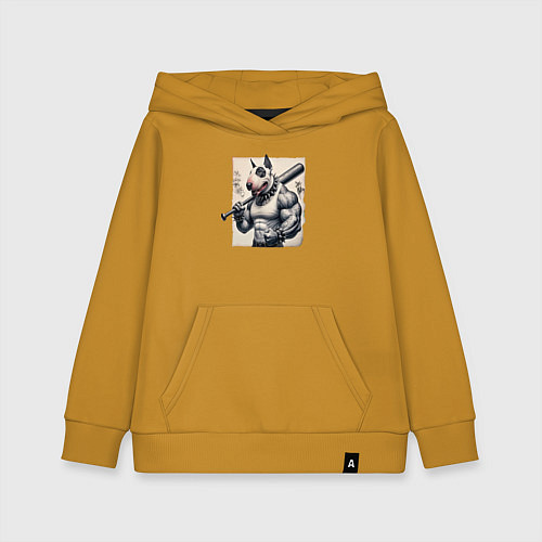Детская толстовка-худи Качок Булли с битой - нейросеть / Горчичный – фото 1