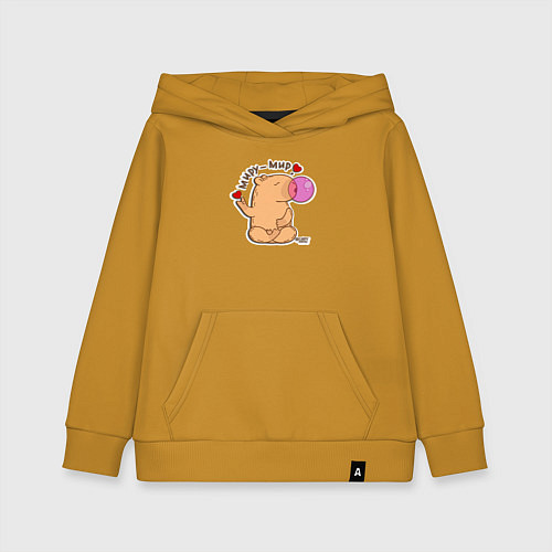 Детская толстовка-худи Капибара: миру мир / Горчичный – фото 1