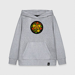 Толстовка детская хлопковая Хохломская роспись цветы и ягоды в чёрном круге, цвет: меланж