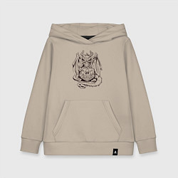 Толстовка детская хлопковая Дракончик обнимает игральную кость, цвет: миндальный