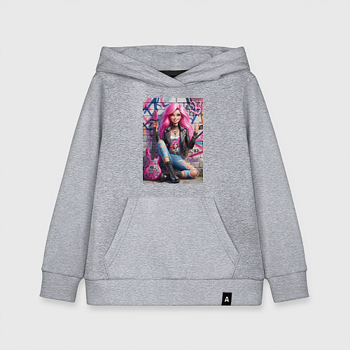 Детская толстовка-худи Барби панк гитарист - нейросеть / Меланж – фото 1