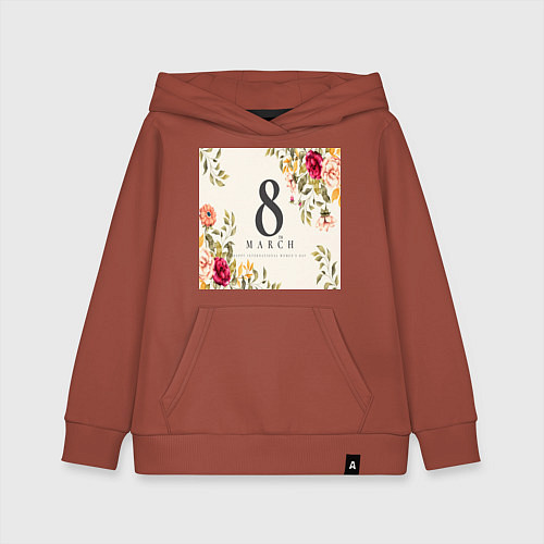 Детская толстовка-худи Цветочный фон 8 марта / Кирпичный – фото 1