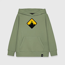 Толстовка детская хлопковая Знаки опасности - болотные монстры, цвет: авокадо