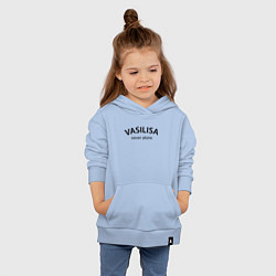 Толстовка детская хлопковая Vasilisa never alone - motto, цвет: мягкое небо — фото 2