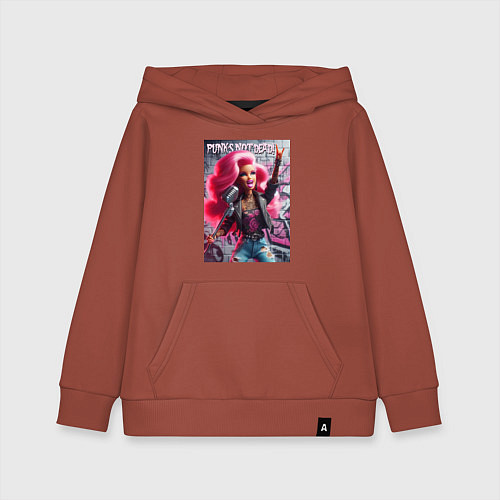 Детская толстовка-худи Barbie - punks not dead motto / Кирпичный – фото 1