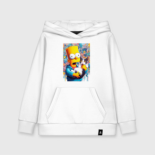Детская толстовка-худи Bart Simpson with a kitten - ai art / Белый – фото 1