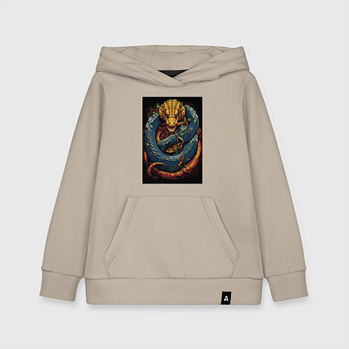 Детская толстовка-худи Муай тай синий дракон / Миндальный – фото 1