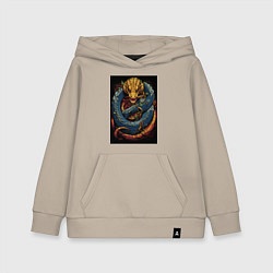Толстовка детская хлопковая Муай тай синий дракон, цвет: миндальный