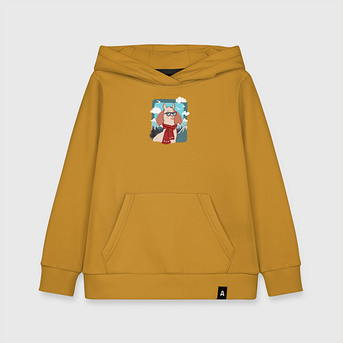 Детская толстовка-худи Крутая лама покоряет горы / Горчичный – фото 1