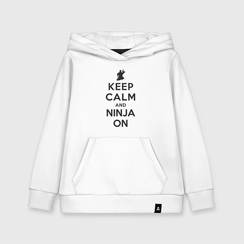Детская толстовка-худи Keep calm and ninja on / Белый – фото 1
