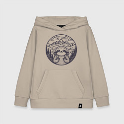 Толстовка детская хлопковая Ленивец турист с рюкзаком, цвет: миндальный